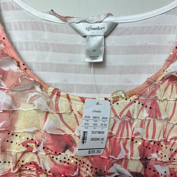 CJ Banks NEW Ruffled Tiered Sequined Floral Flower Design Top Blouse 2X - Picture 3 of 5